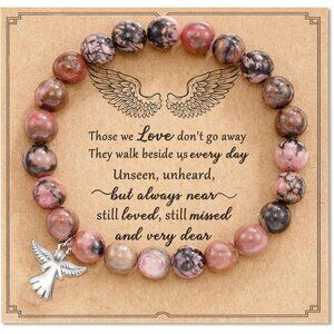 Memorial Sympathy Bracelets for Loss of Loved Ones Red Bean Natural Stone Silver
